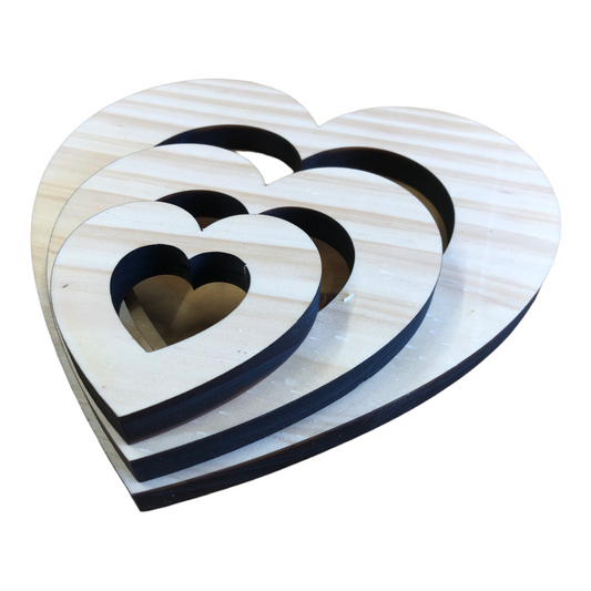 Solid Pine Craft Blanks - Set 3 Hearts